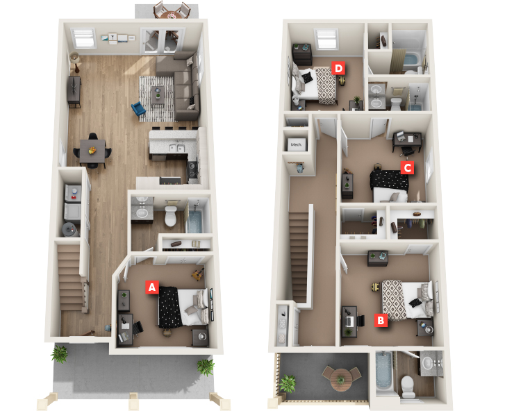 Bloomfield Furnished-4x4 Floor plan