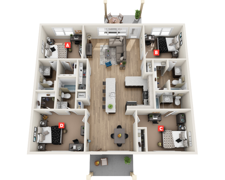 Woodbury Flat -4x4 Floor plan
